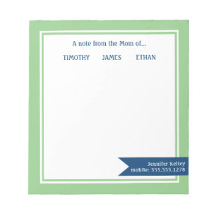 Green Framed "from the Mom of" , Personalized Notepad