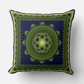 Green framed mandala throw pillow