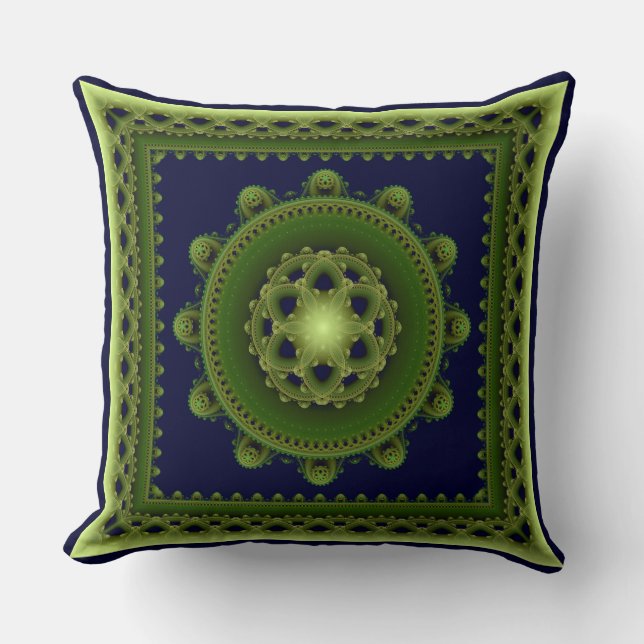 Green framed mandala throw pillow (Front)