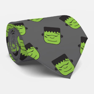 Green Frankenstein heads pattern Halloween Tie