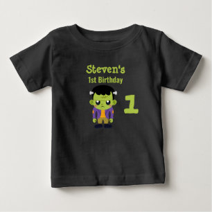 Green Frankenstein Monster Halloween 1st Birthday Baby T-Shirt