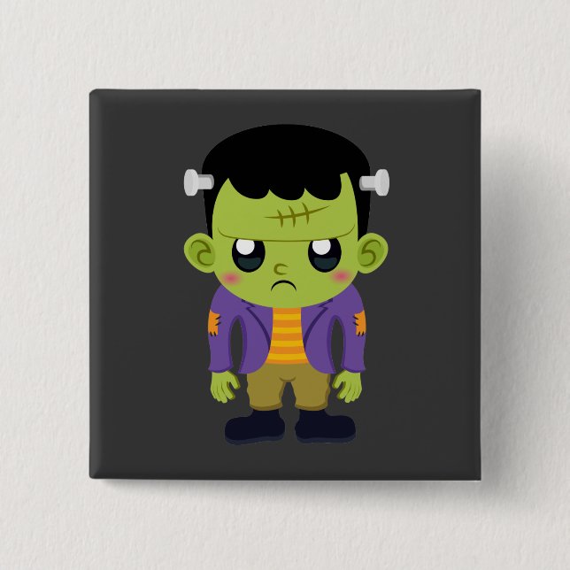 Green Frankenstein Monster Halloween 2 Inch Square Button (Front)