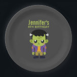 Green Frankenstein Monster Halloween Birthday Pape Paper Plate<br><div class="desc">Halloween birthday paper plates with a fun Halloween image featuring a green Frankenstein monster.</div>