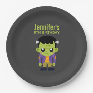 Green Frankenstein Monster Halloween Birthday Pape Paper Plate