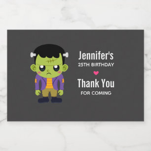 Green Frankenstein Monster Halloween Birthday Sparkling Wine Label