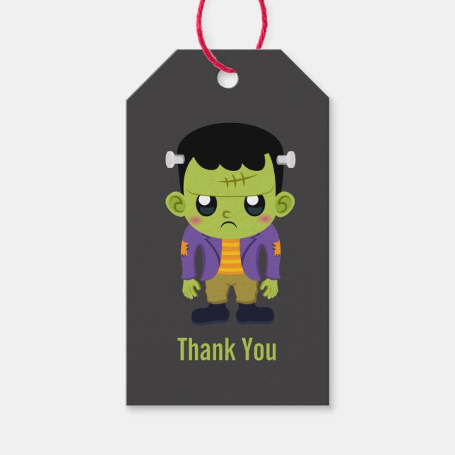 Green Frankenstein Monster Halloween Gift Tags (Front)