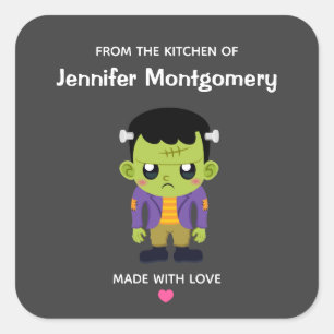 Green Frankenstein Monster Halloween Kitchen Square Sticker