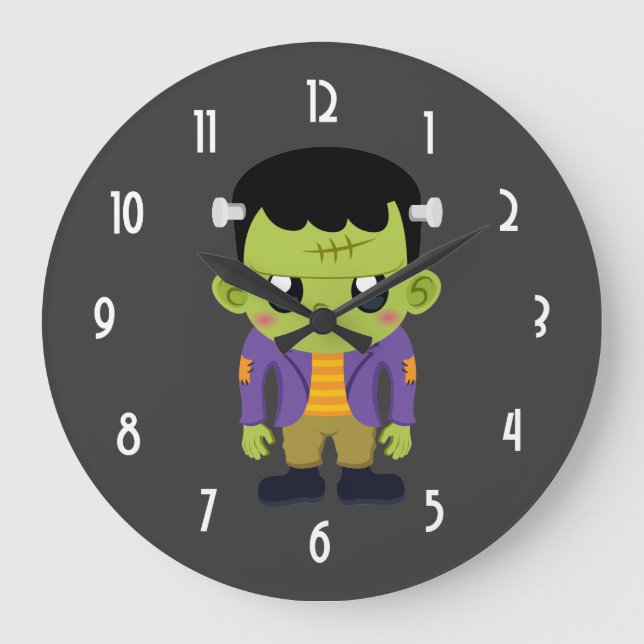 Green Frankenstein Monster Halloween Large Clock (Front)