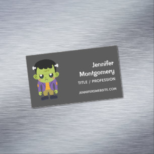 Green Frankenstein Monster Halloween Magnetic Business Card