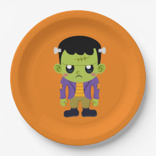 Green Frankenstein Monster Halloween Paper Plate