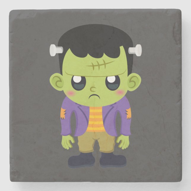 Green Frankenstein Monster Halloween Stone Coaster (Front)