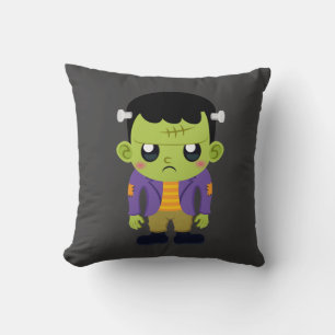 Green Frankenstein Monster Halloween Throw Pillow