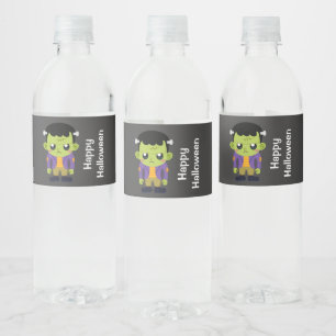 Green Frankenstein Monster Happy Halloween Water Bottle Label