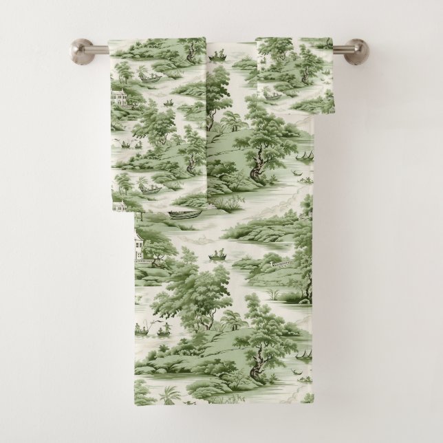 Green French Countryside Bath Towel Set (Insitu)