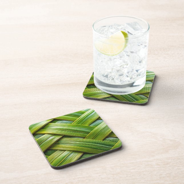 Green Fresh Bamboo Weave  Coaster (Right Side)