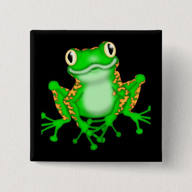 Green Frog 2 Inch Square Button (Front)