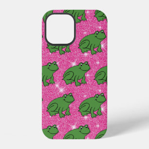 Green Frog Amphibian Animals Pink Glitter Fantasy iPhone 12 Case