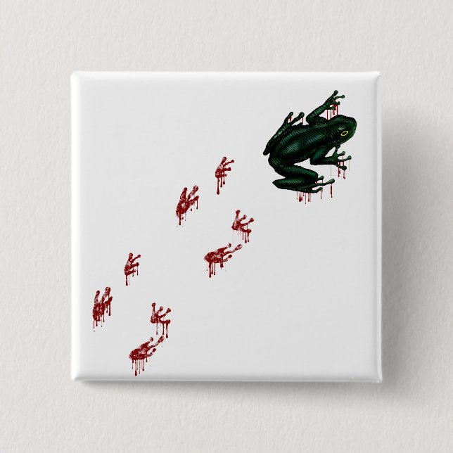 Green Frog Blood Footprints Goth Amphibian 2 Inch Square Button (Front)