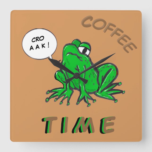 Green Frog Cartoon Coffee Time Clock (Front)