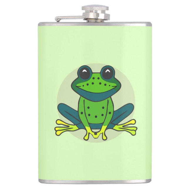 Green Frog Cartoon Hip Flask (Front)