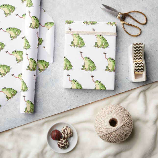 Green Frog Catching a Fly Wrapping Paper (Crafts)