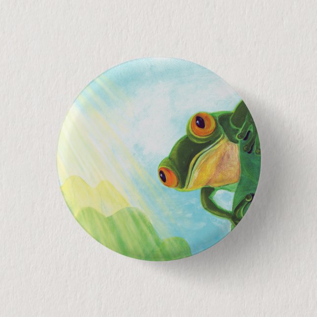 Green Frog catching sunrays   1 Inch Round Button (Front)