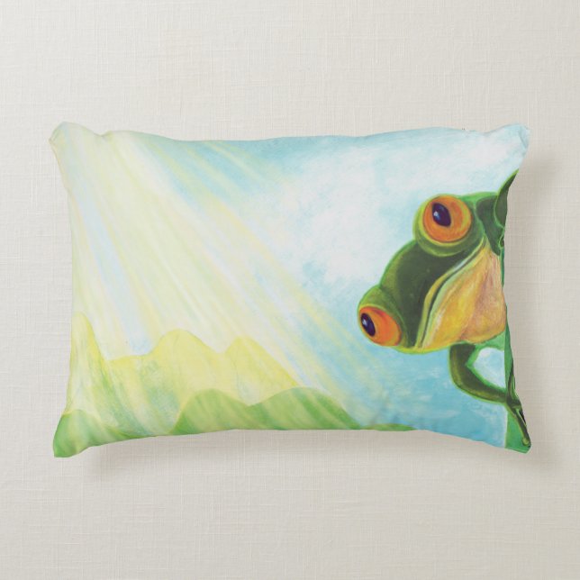 Green Frog catching sunrays  Accent Pillow (Front)