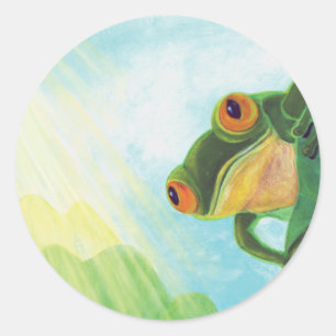 Green Frog catching sunrays Classic Round Sticker