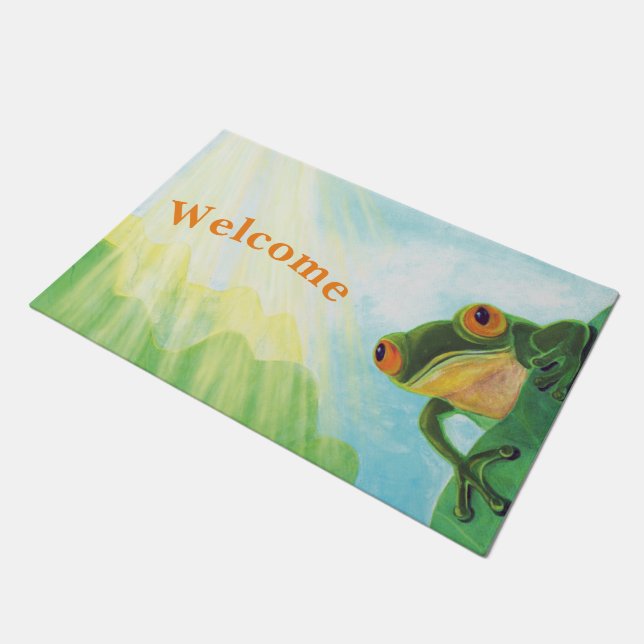 Green Frog catching sunrays  Doormat (Angled)