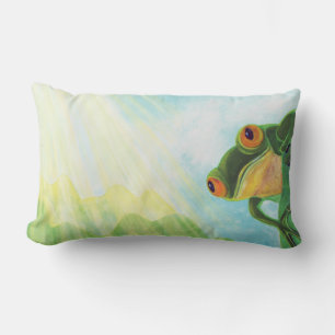 Green Frog catching sunrays Lumbar Pillow