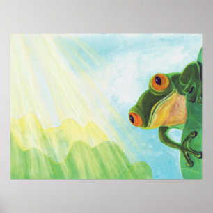Green Frog catching sunrays Poster