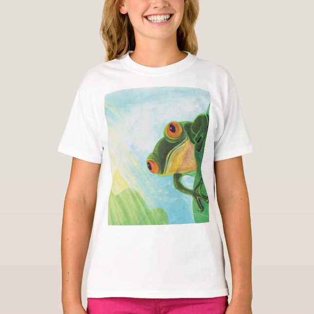 Green Frog catching sunrays   T-Shirt (Front)
