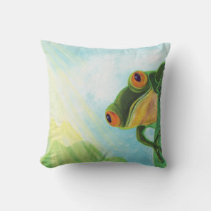 Green Frog catching sunrays Throw Pillow
