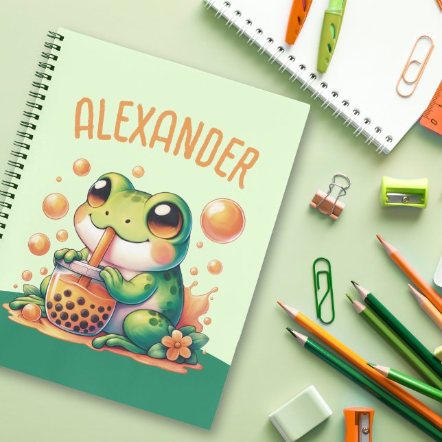 Green Frog Drinking Orange Boba Bubble Tea Notebook (Creator Uploaded)