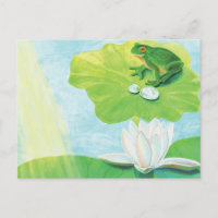 Green Frog Enjoying Sun Rays Illustration