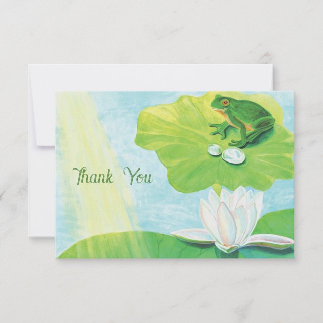 Green Frog Enjoying Sun Rays Illustration Thank You Card (Front)