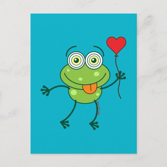 Green frog falling madly in love postcard (Front)