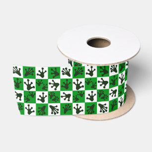 Green Frog Feet Whimsical Animal Tracks Satin Ribbon