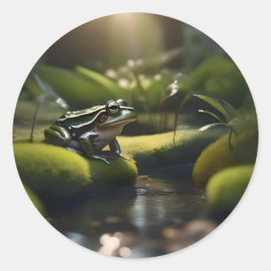 Green Frog Forest Life, Classic Round Sticker