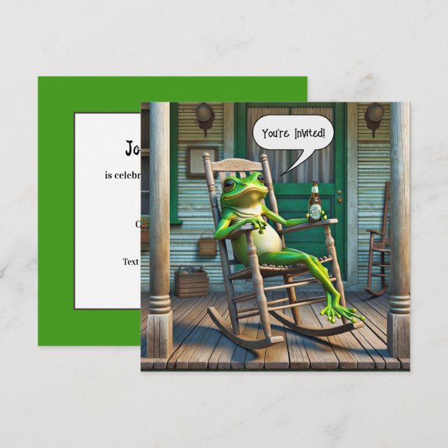 Green Frog Getting Birthday Party Invitation (Front/Back)