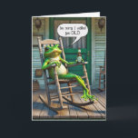 Green Frog Getting Old Birthday Humour Card<br><div class="desc">A relaxed frog lounges on a wooden rocking chair while holding a beer bottle on a rustic porch for a getting older birthday.</div>
