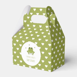 Green Frog Hearts Name Baby Shower Favor Box