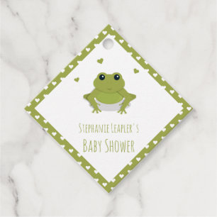 Green Frog Hearts Name Baby Shower Favour Tags