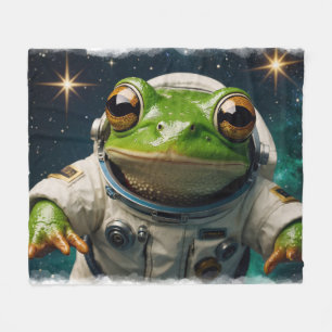 Green Frog in Space Fleece Blanket