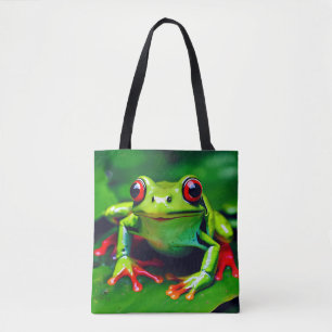 Green Frog in Tropical Jungle Tote