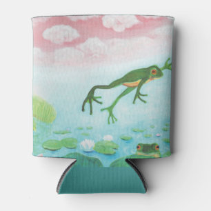 Green Frog Jumps Into The Pond Illustration  Can Cooler