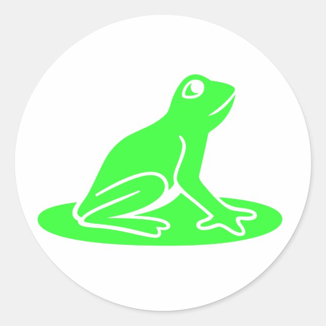 Green Frog on White Classic Round Sticker (Front)