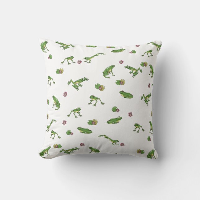 Green Frog Pattern Throw Pillow (Front)
