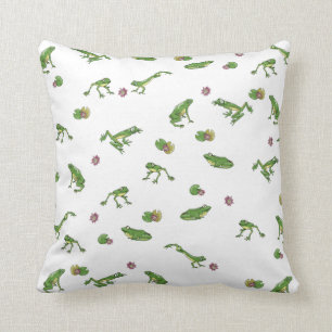 Green Frog Pattern Throw Pillow