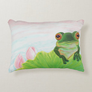 Green Frog Relaxing in the pond Accent Pillow